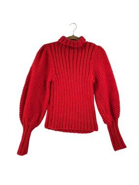 VTG The Italian Mu Sweater Women's Large Red Hand Knitted Pullover Turtleneck